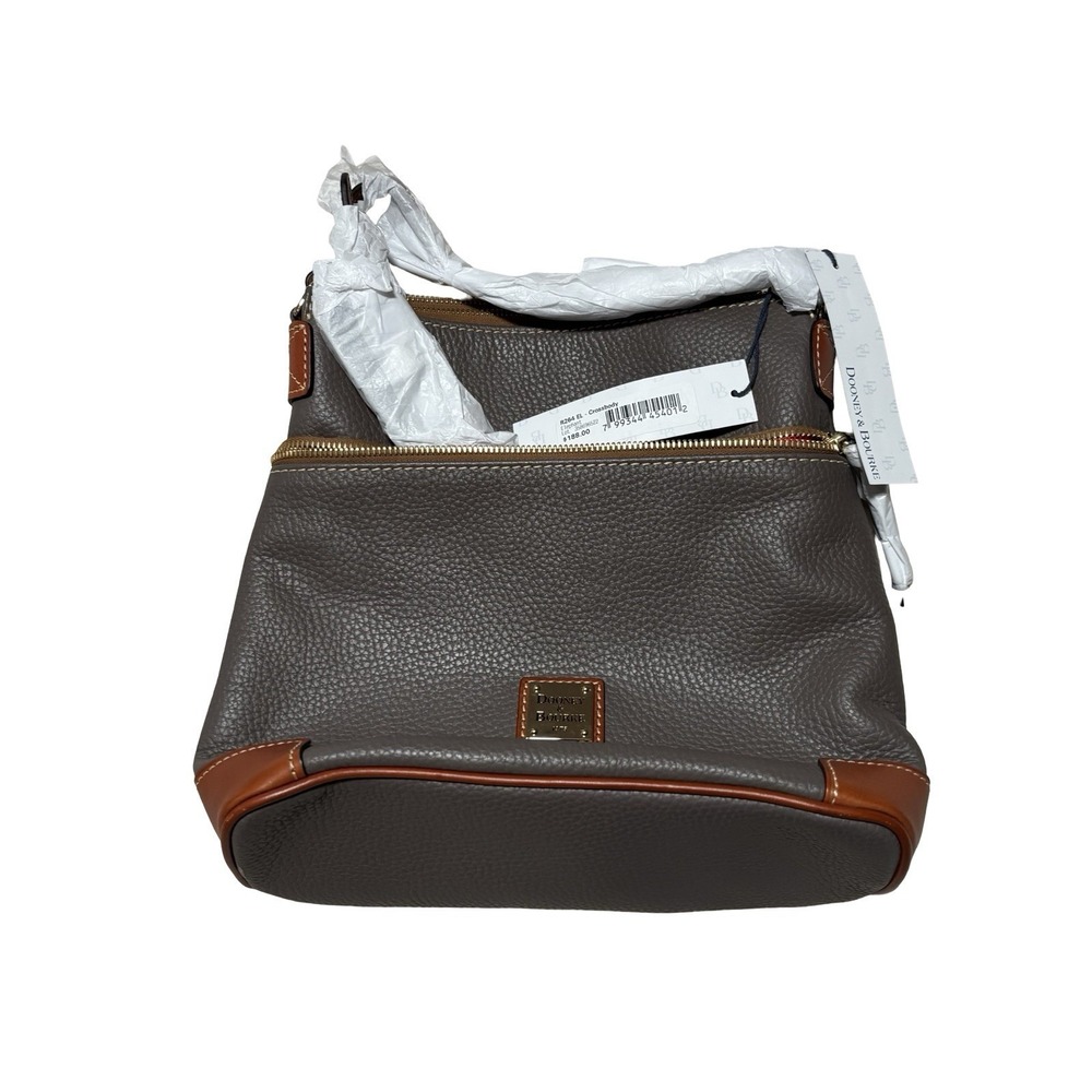 Dooney & Bourke Gray Pebbled Leather Crossbody with Brown Trim